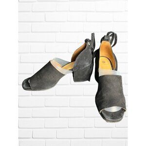 Fly London Women's Size 38 D'Orsay Block Heels Black Suede Ankle Lace Tie Up‎